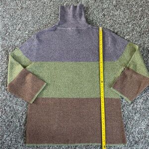 Vintage Tussah Silk and Cotton Color Block Stripe Turtleneck Sweater Large